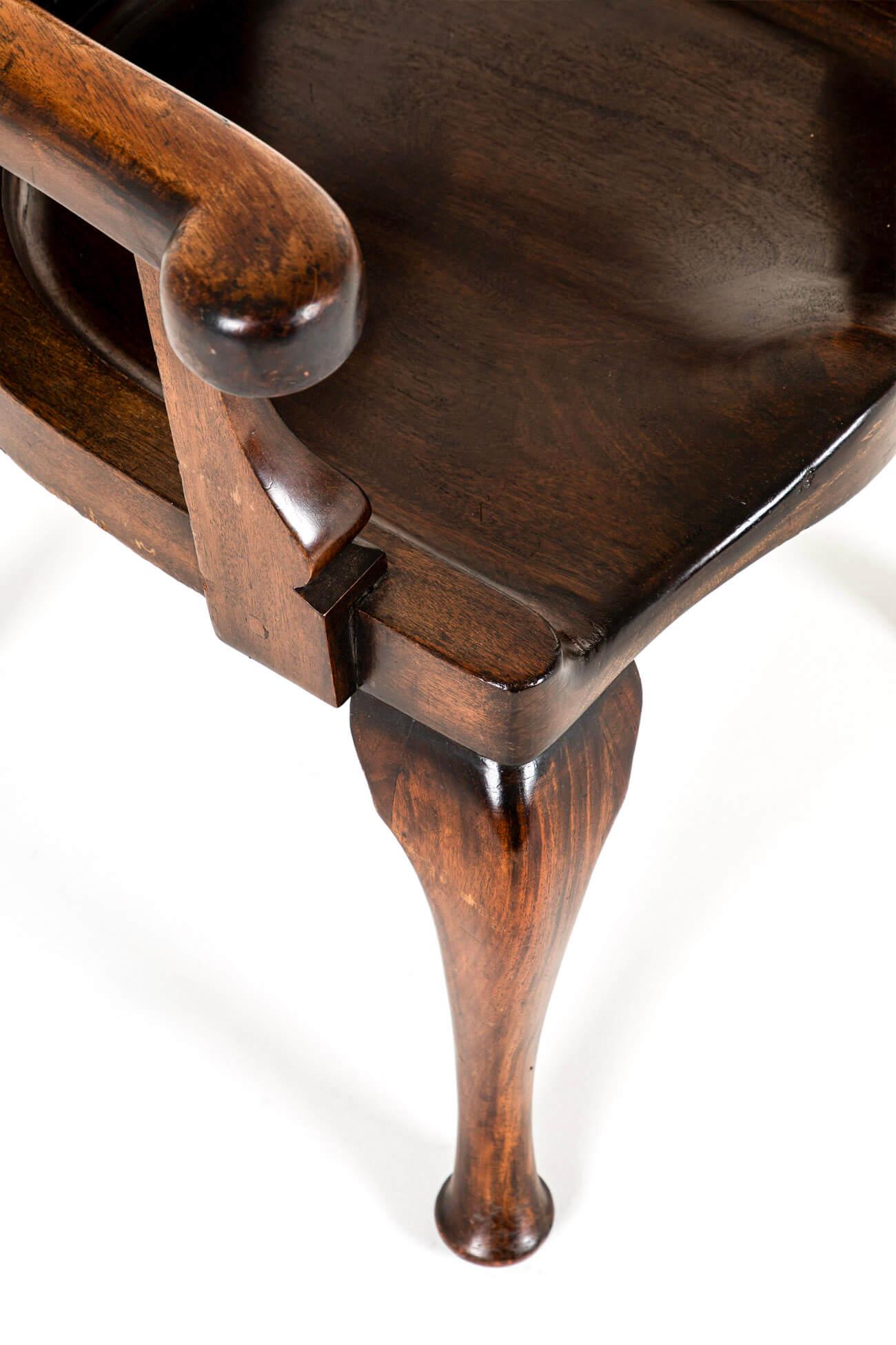19th Century Pair of English Mahogany Captains Smokers Bow Armchairs For Sale
