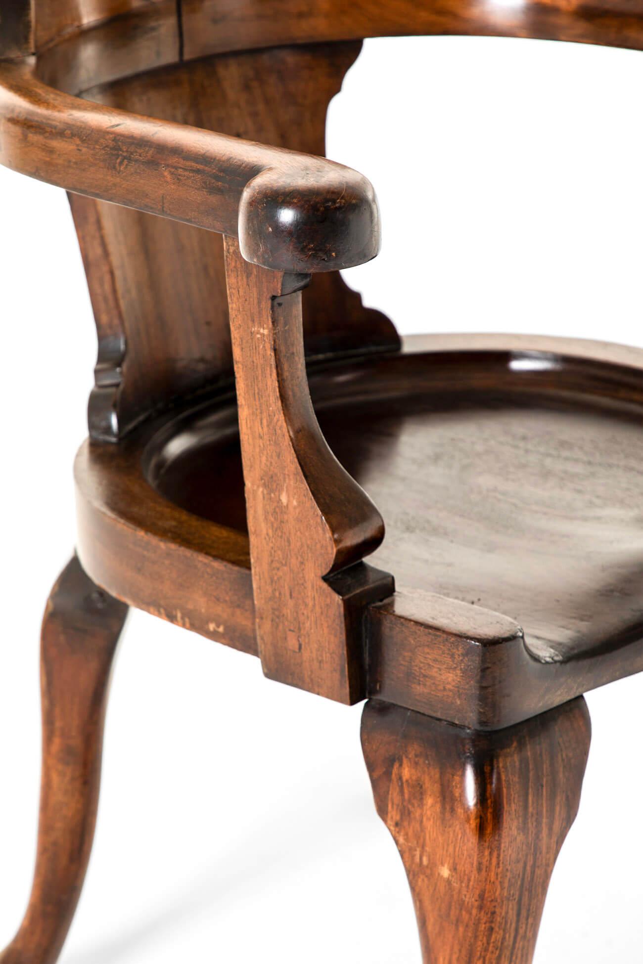Pair of English Mahogany Captains Smokers Bow Armchairs For Sale 1