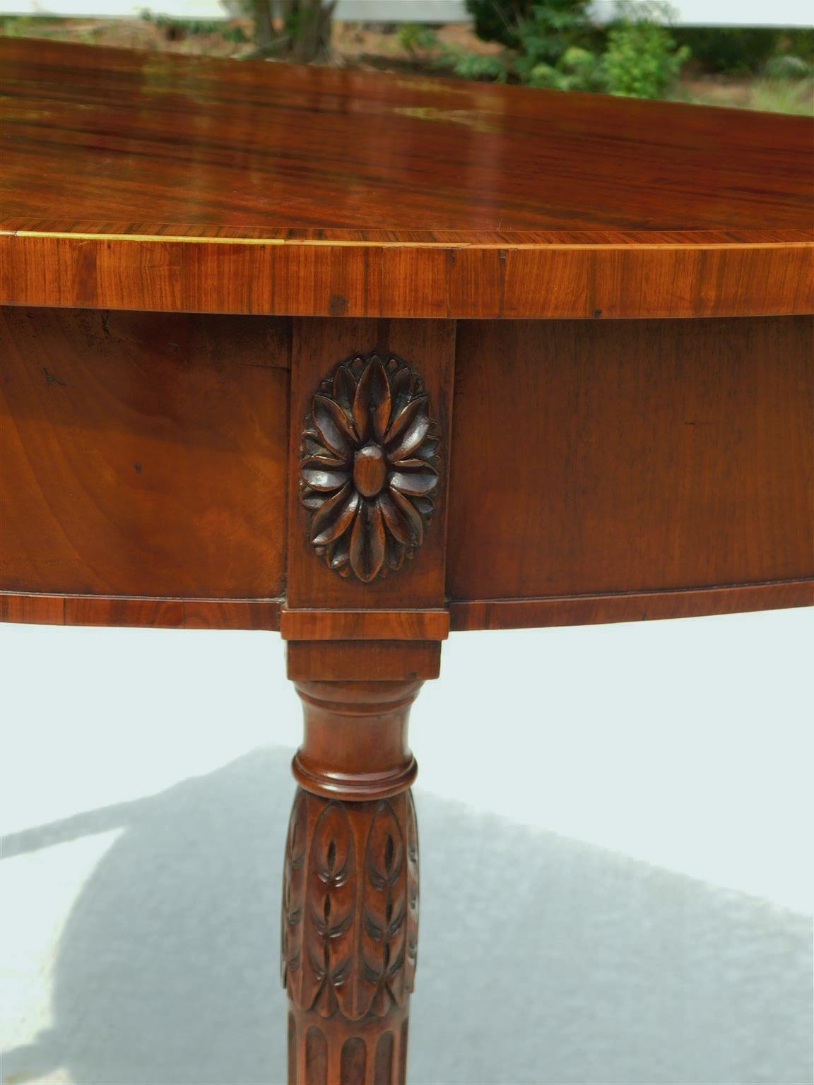 Pair of English Mahogany Demi-lune Consoles w/ Tulip Wood Cross Banding, C. 1780 For Sale 5