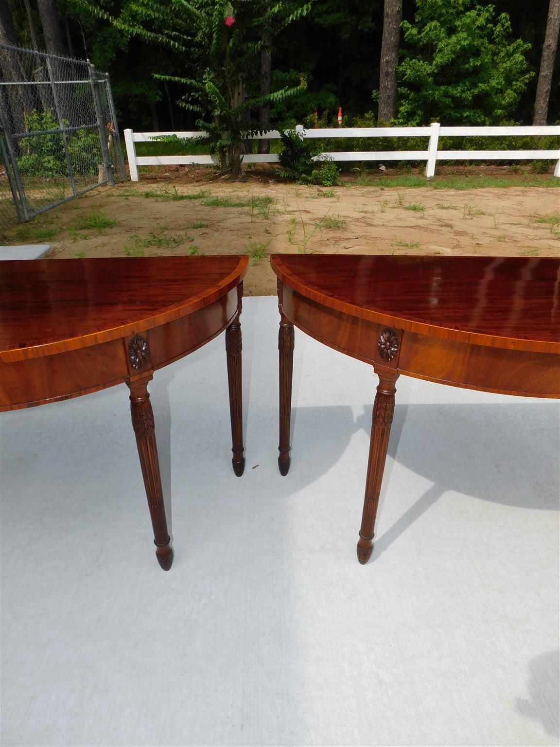 Pair of English Mahogany Demi-lune Consoles w/ Tulip Wood Cross Banding, C. 1780 In Excellent Condition For Sale In Hollywood, SC