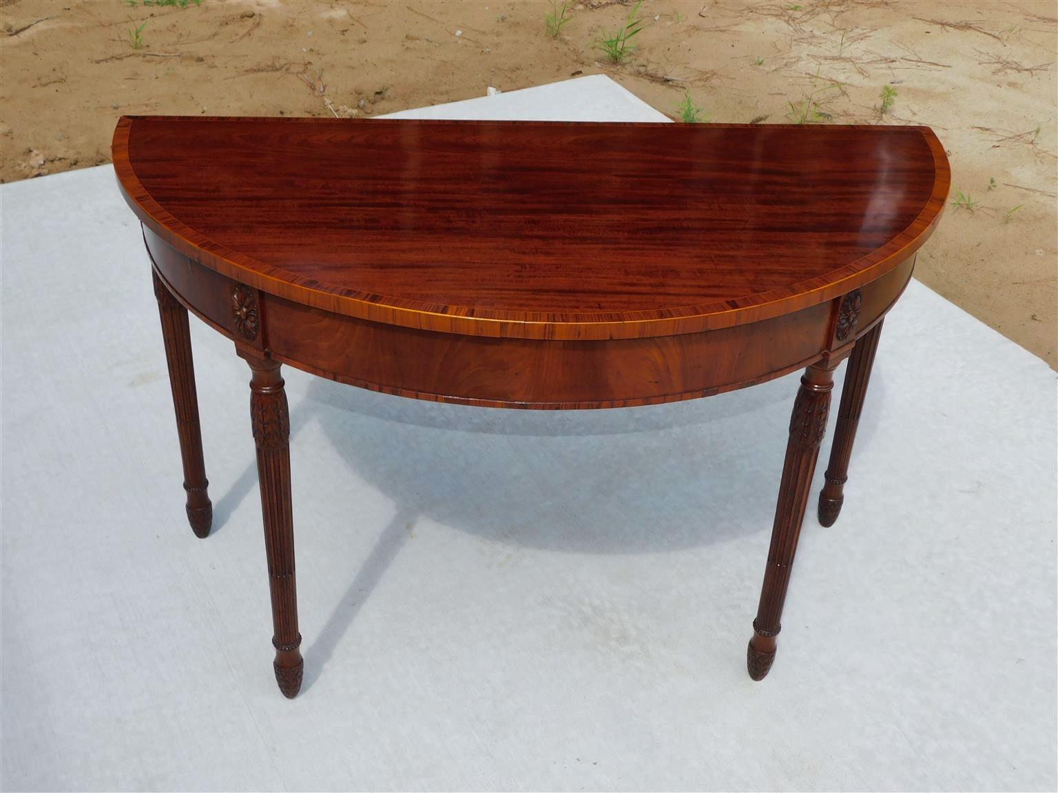Pair of English Mahogany Demi-lune Consoles w/ Tulip Wood Cross Banding, C. 1780 For Sale 2