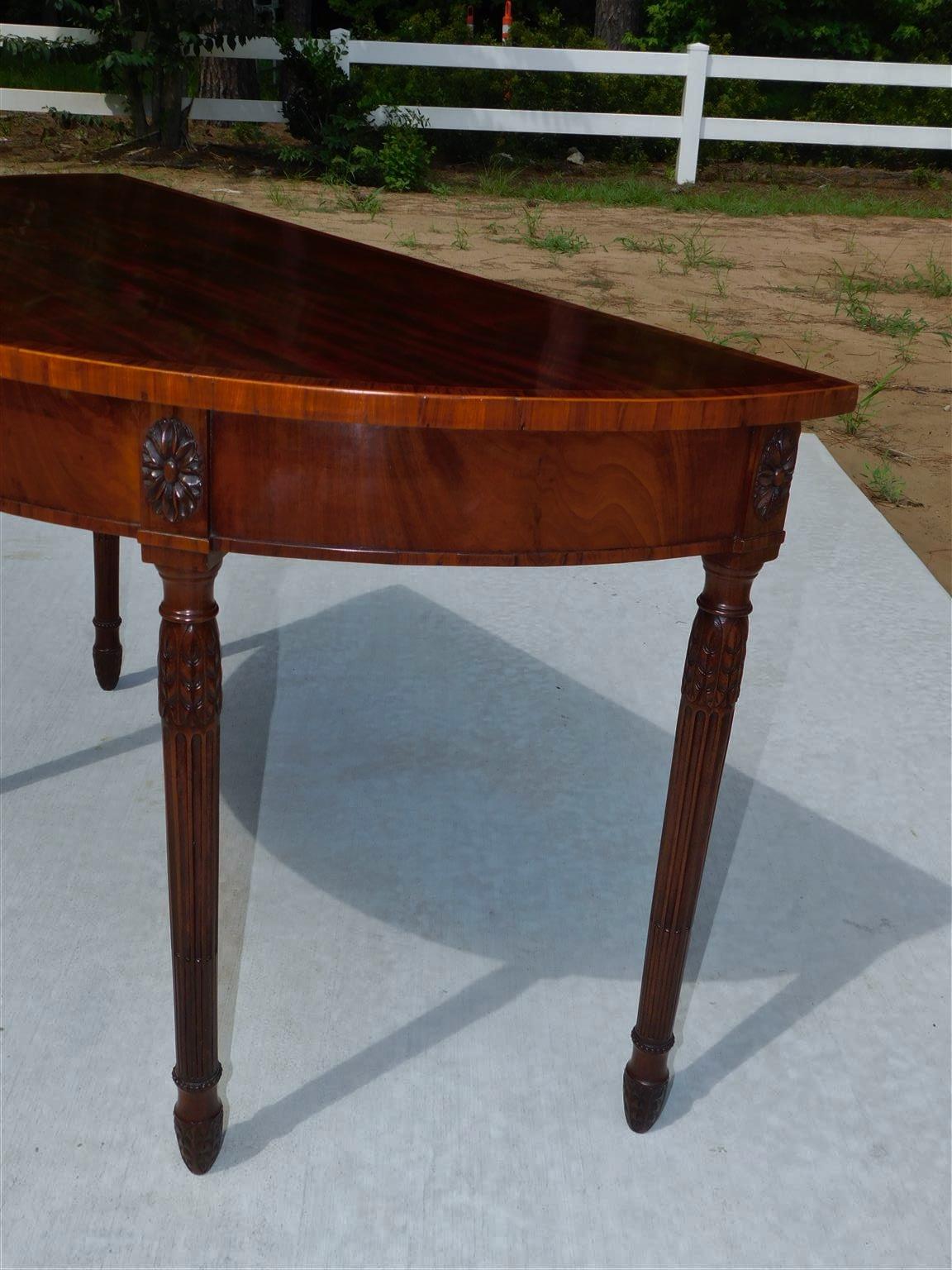 Pair of English Mahogany Demi-lune Consoles w/ Tulip Wood Cross Banding, C. 1780 For Sale 3