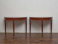 Pair of English Mahogany Demilune Console Tables with Fluted Legs, 19th Century