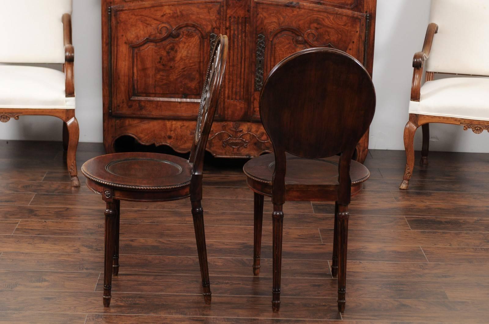 Pair of English Mahogany Hall Chairs, circa 1860 with Carved Round Backs 7