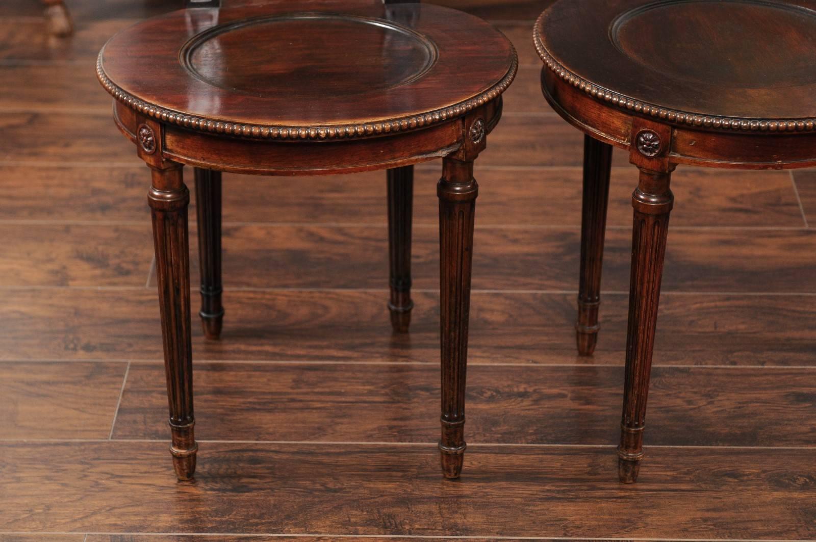 Pair of English Mahogany Hall Chairs, circa 1860 with Carved Round Backs In Good Condition In Atlanta, GA