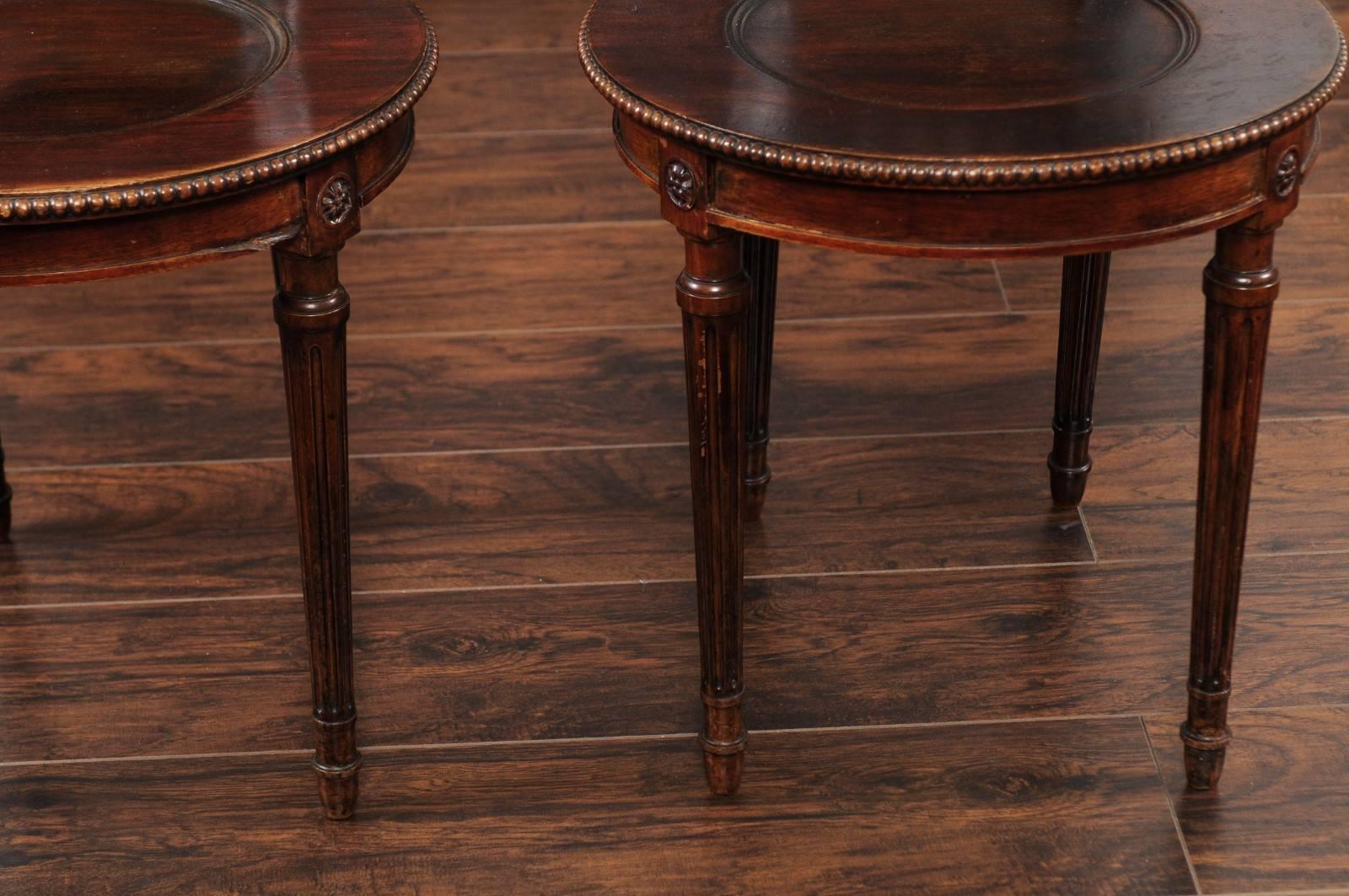 Pair of English Mahogany Hall Chairs, circa 1860 with Carved Round Backs 2
