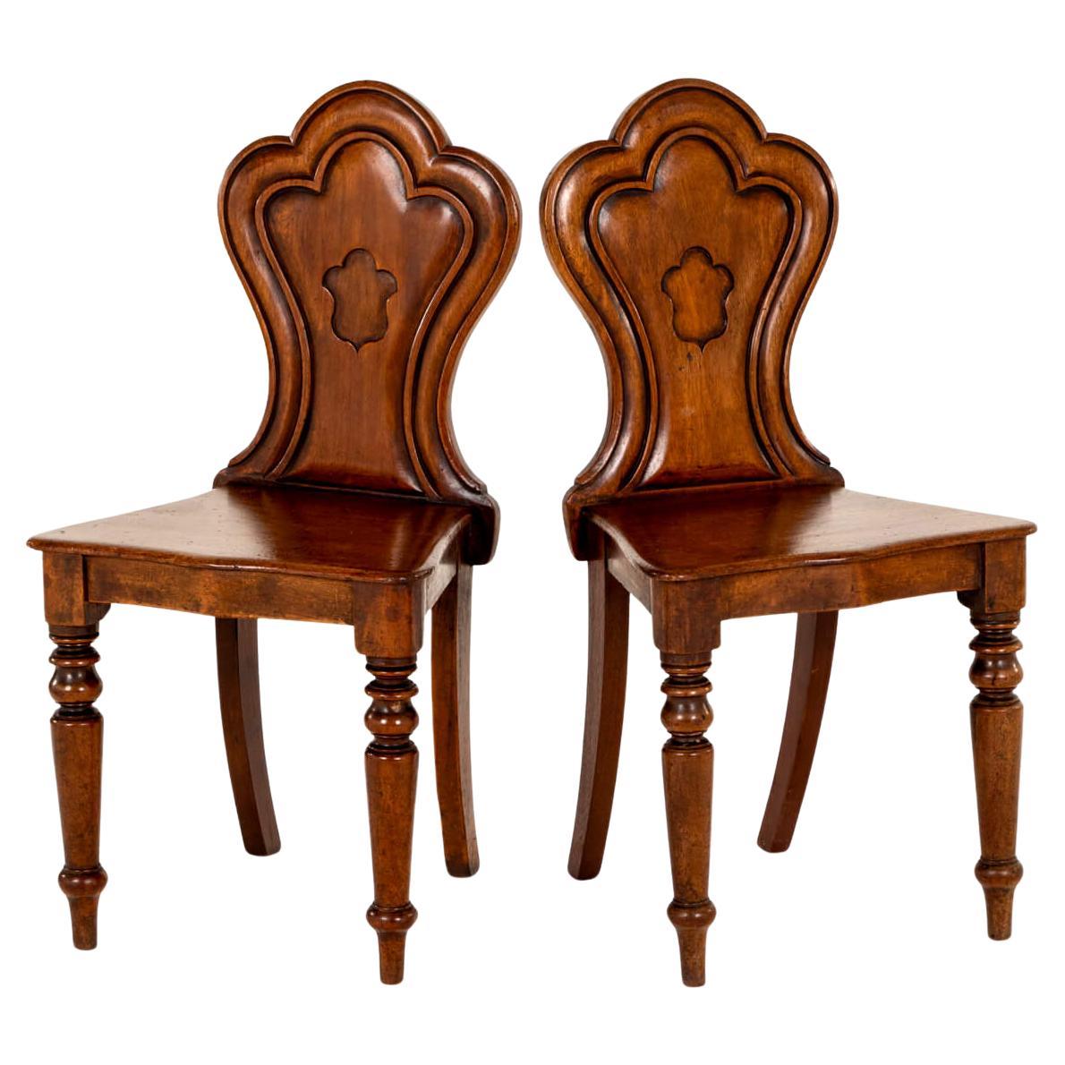 Pair of English Mahogany Hall Chairs
