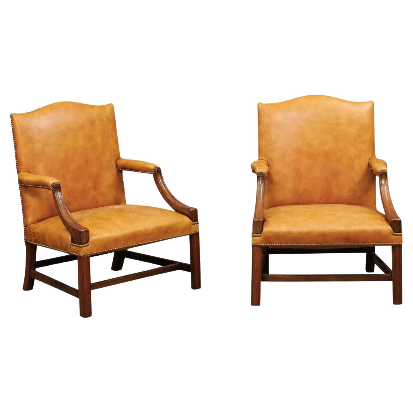 Pair of English Mahogany Library Chairs, 20th Century For Sale