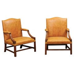 Pair of English Mahogany Library Chairs, 20th Century