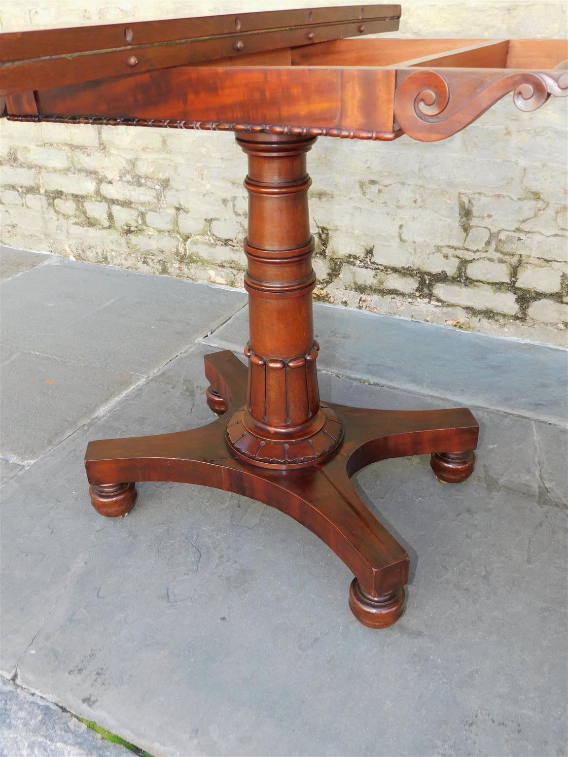 Pair of English Mahogany Pedestal Hinged Game Tables on Brass Casters, C. 1820 For Sale 7