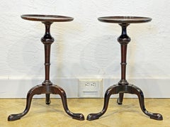 Pair of English Mahogany Queen Anne Style Tripod Kettle or Candle Stands
