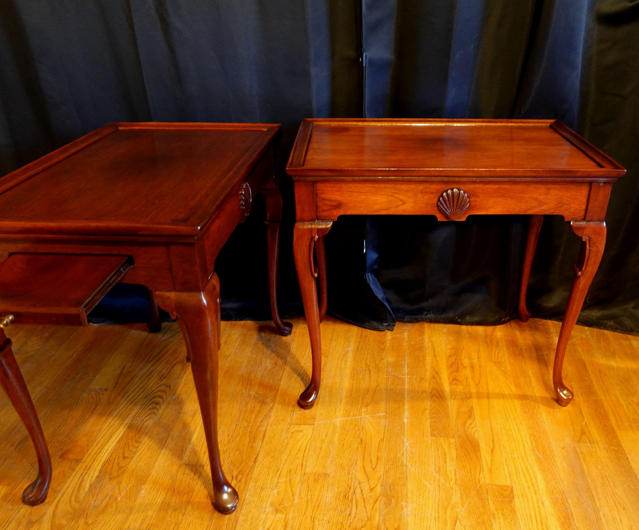 Pair of English Mahogany Queen Anne Tray Top Tea Tables In Good Condition For Sale In Norton, MA