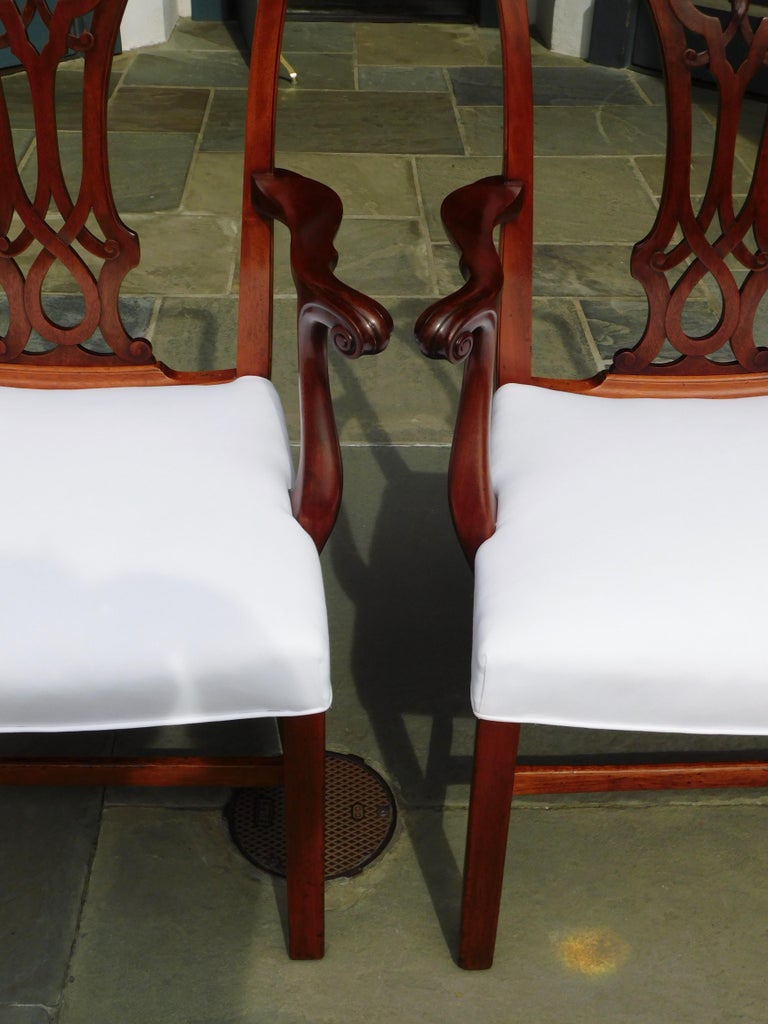 Pair of English Mahogany Serpentine Crest Arm Chairs with Saddle Seats ...