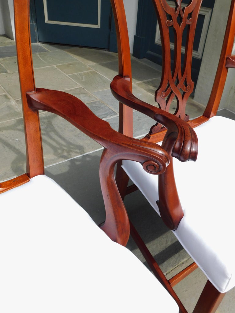 Pair of English Mahogany Serpentine Crest Arm Chairs with Saddle Seats ...