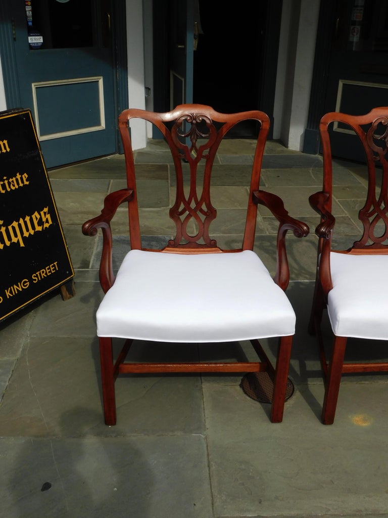 Pair of English Mahogany Serpentine Crest Arm Chairs with Saddle Seats ...