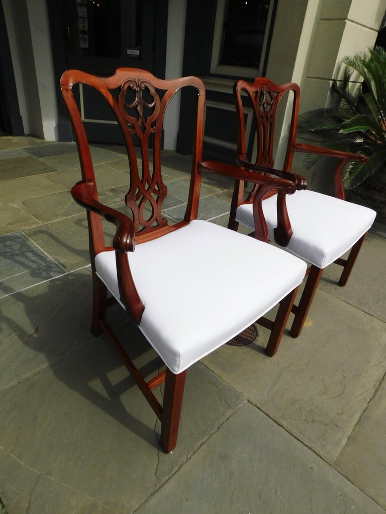 Pair of English Mahogany Serpentine Crest Arm Chairs with Saddle Seats ...