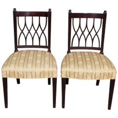 Pair of English Mahogany Sheraton Reeded and Upholstered Side Chairs, Circa 1800