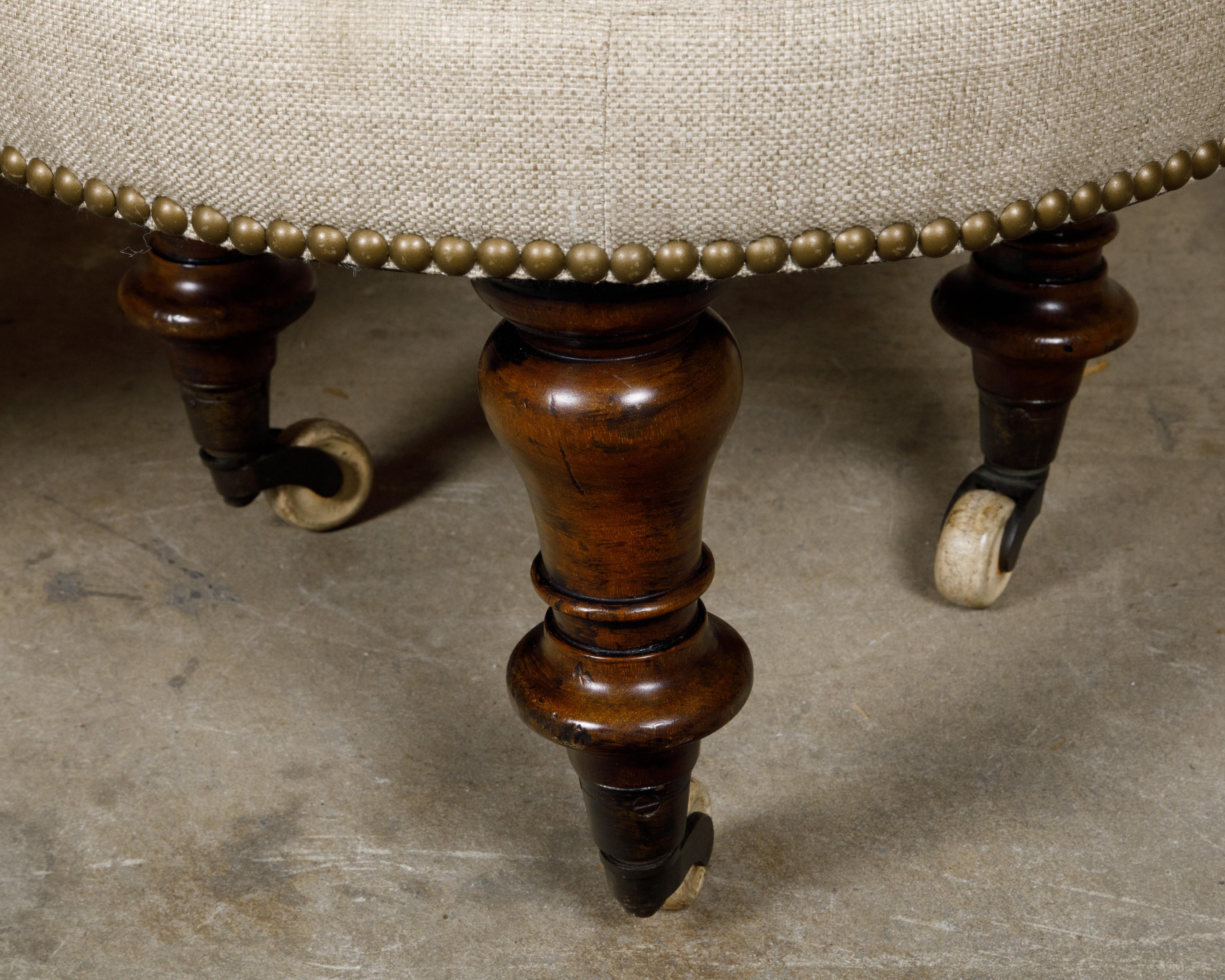 Pair of English Mahogany Stools with 19th Century Turned Legs on Casters For Sale 2