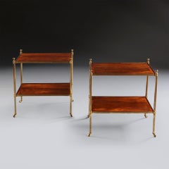 Pair of English Mahogany Wood and Brass Two-Tier Étagères or Side Tables