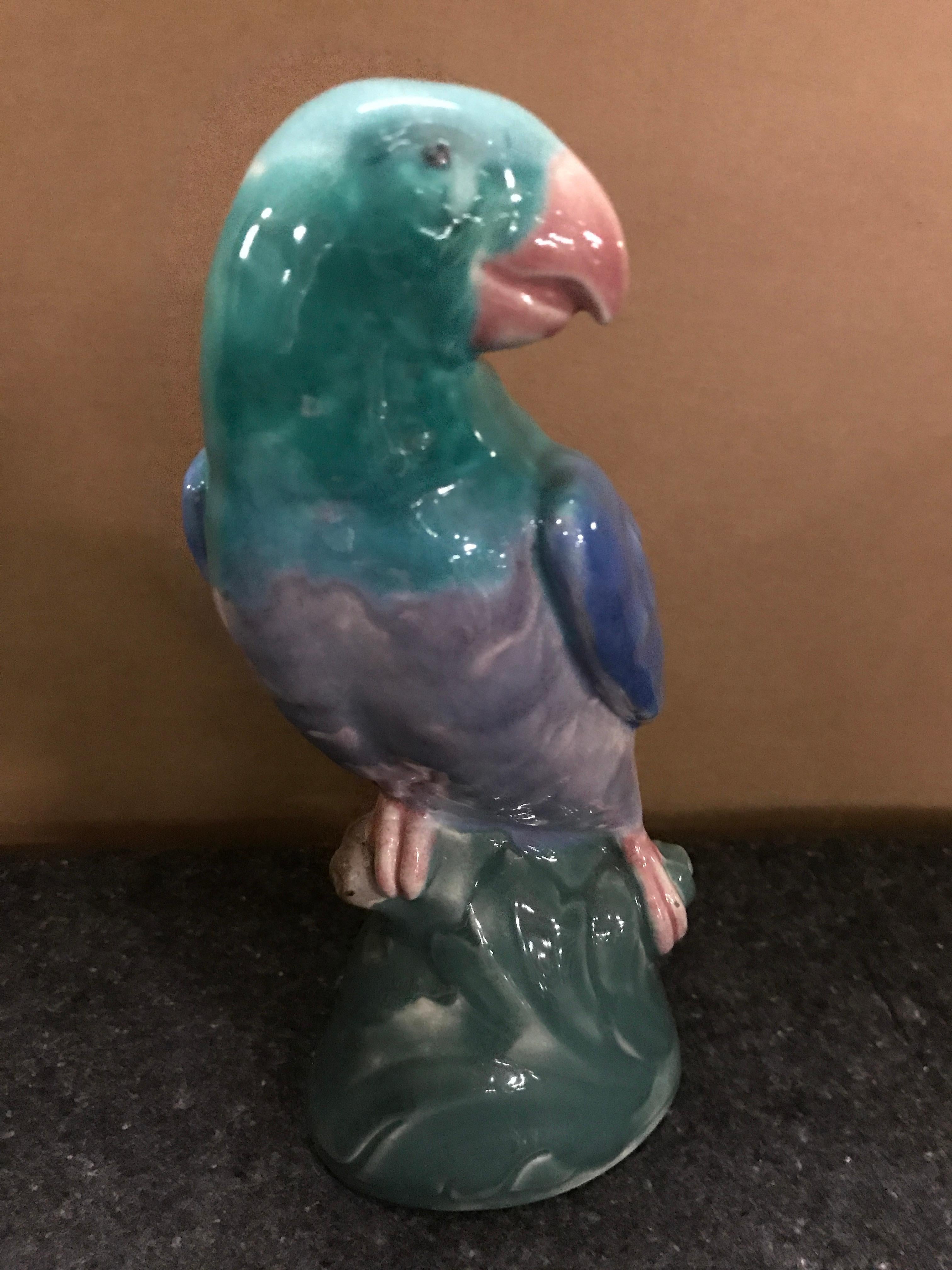 Pair of English Majolica Parrot Figures by Mintons For Sale 6