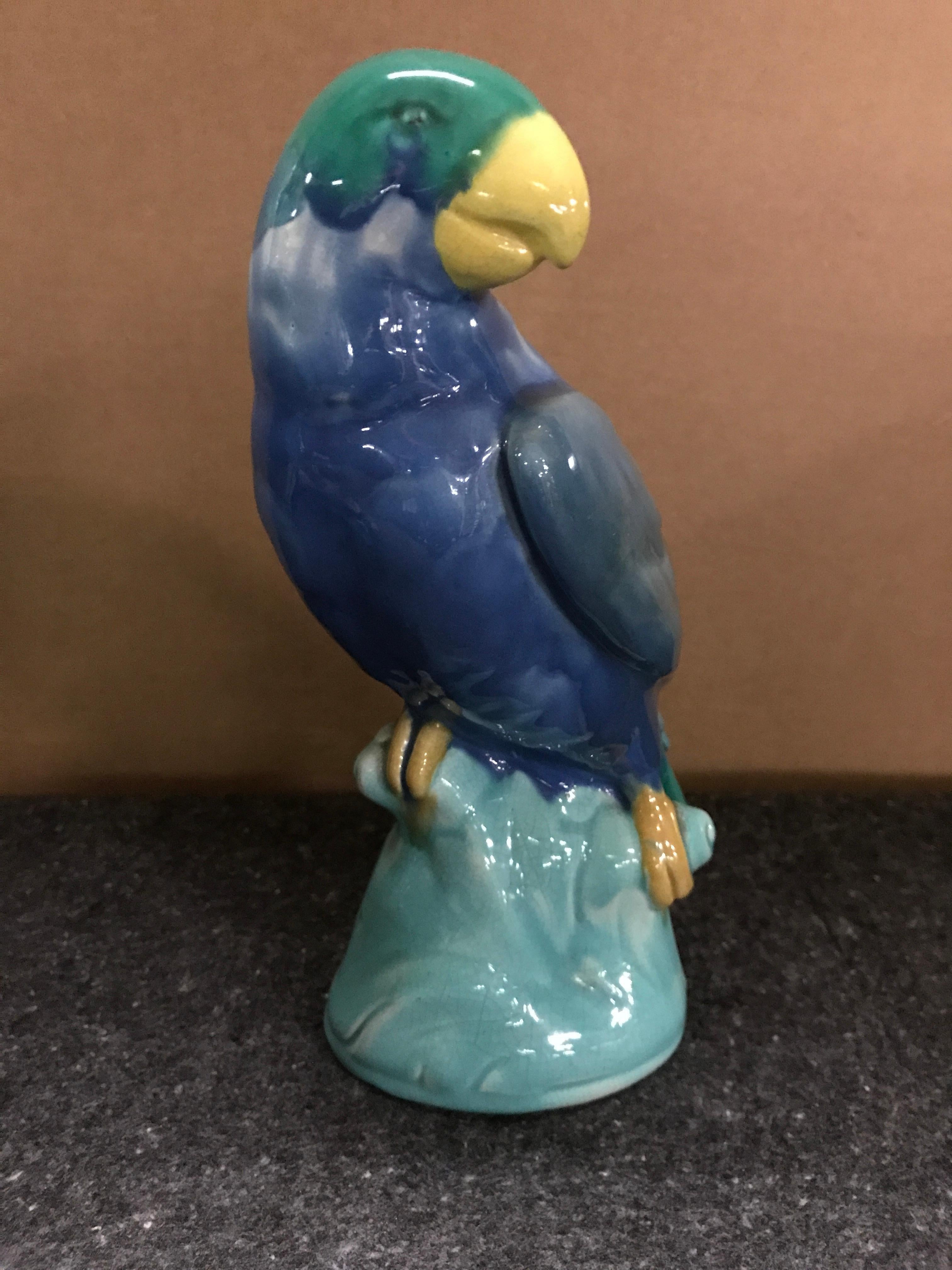 High Victorian Pair of English Majolica Parrot Figures by Mintons For Sale