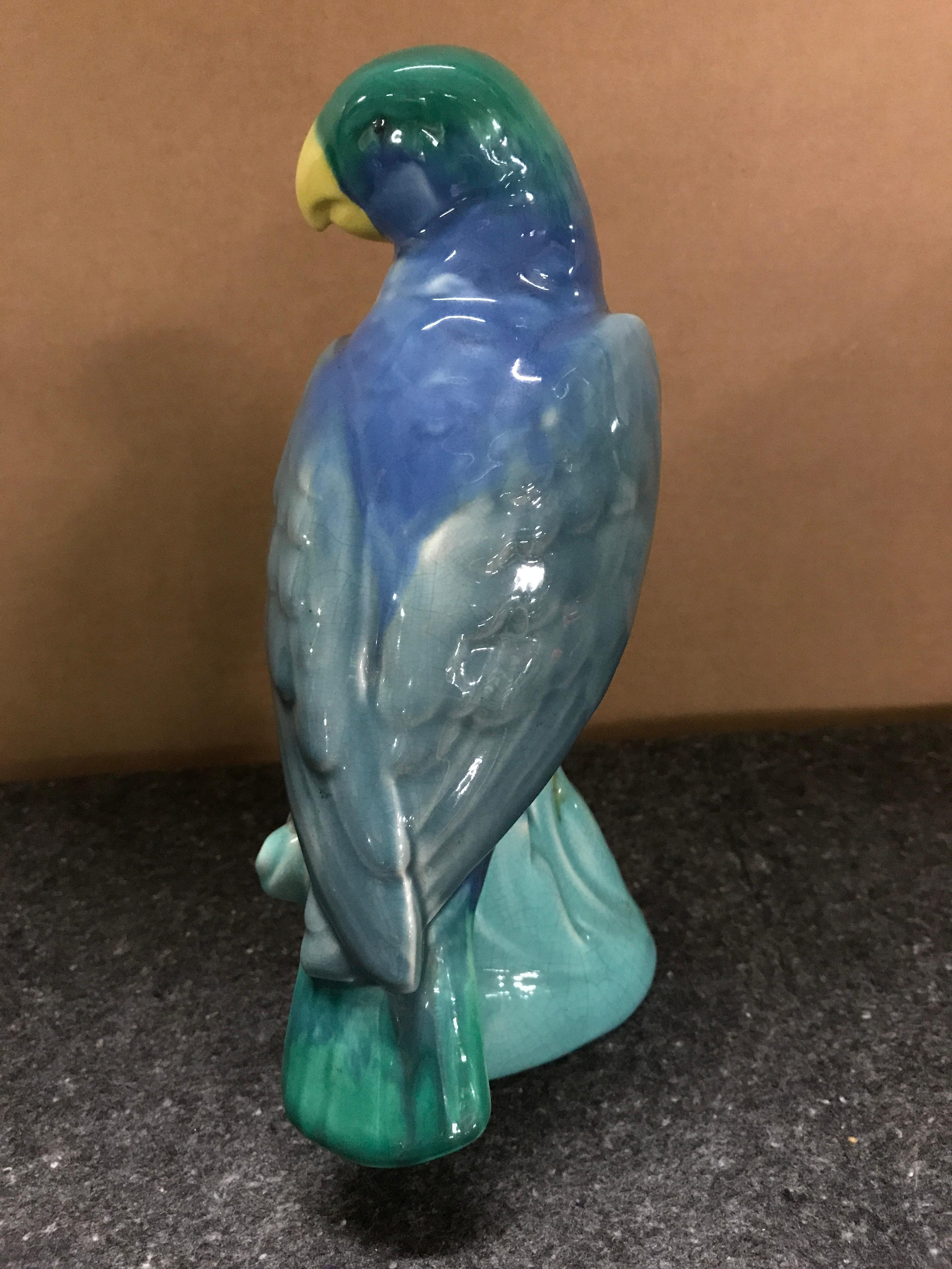 Pair of English Majolica Parrot Figures by Mintons In Good Condition For Sale In Oaks, PA