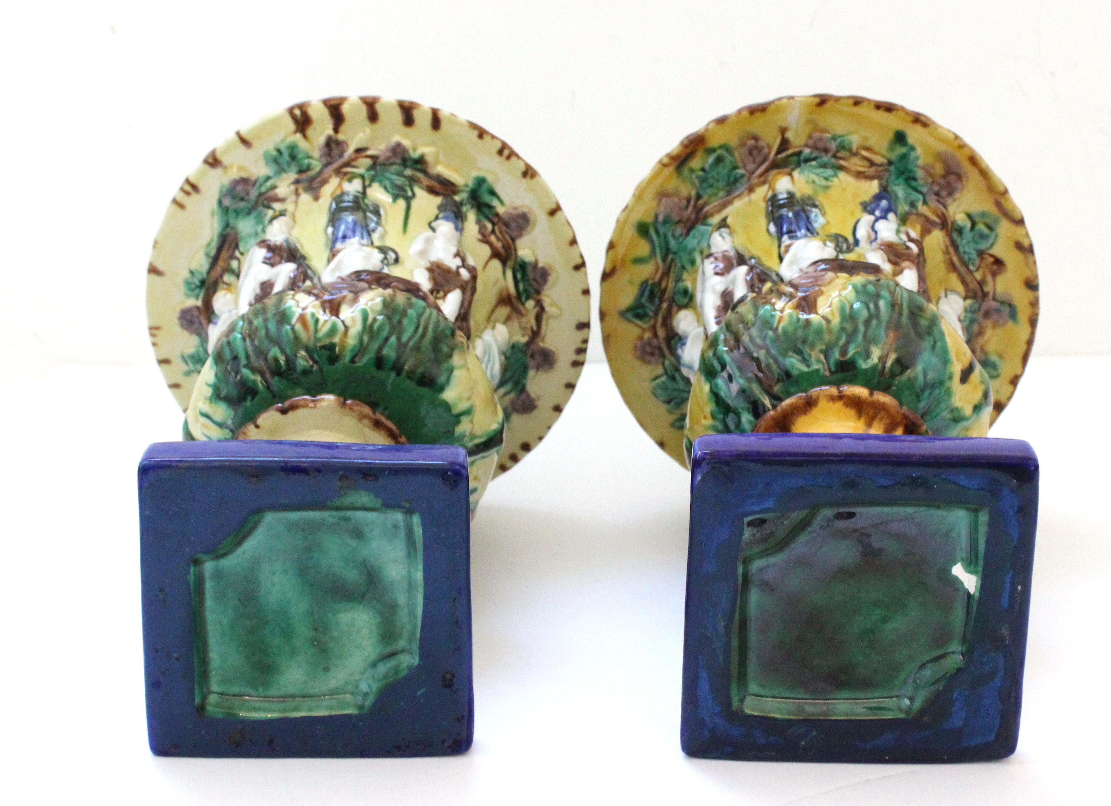 Pair of English Majolica Urns For Sale 4
