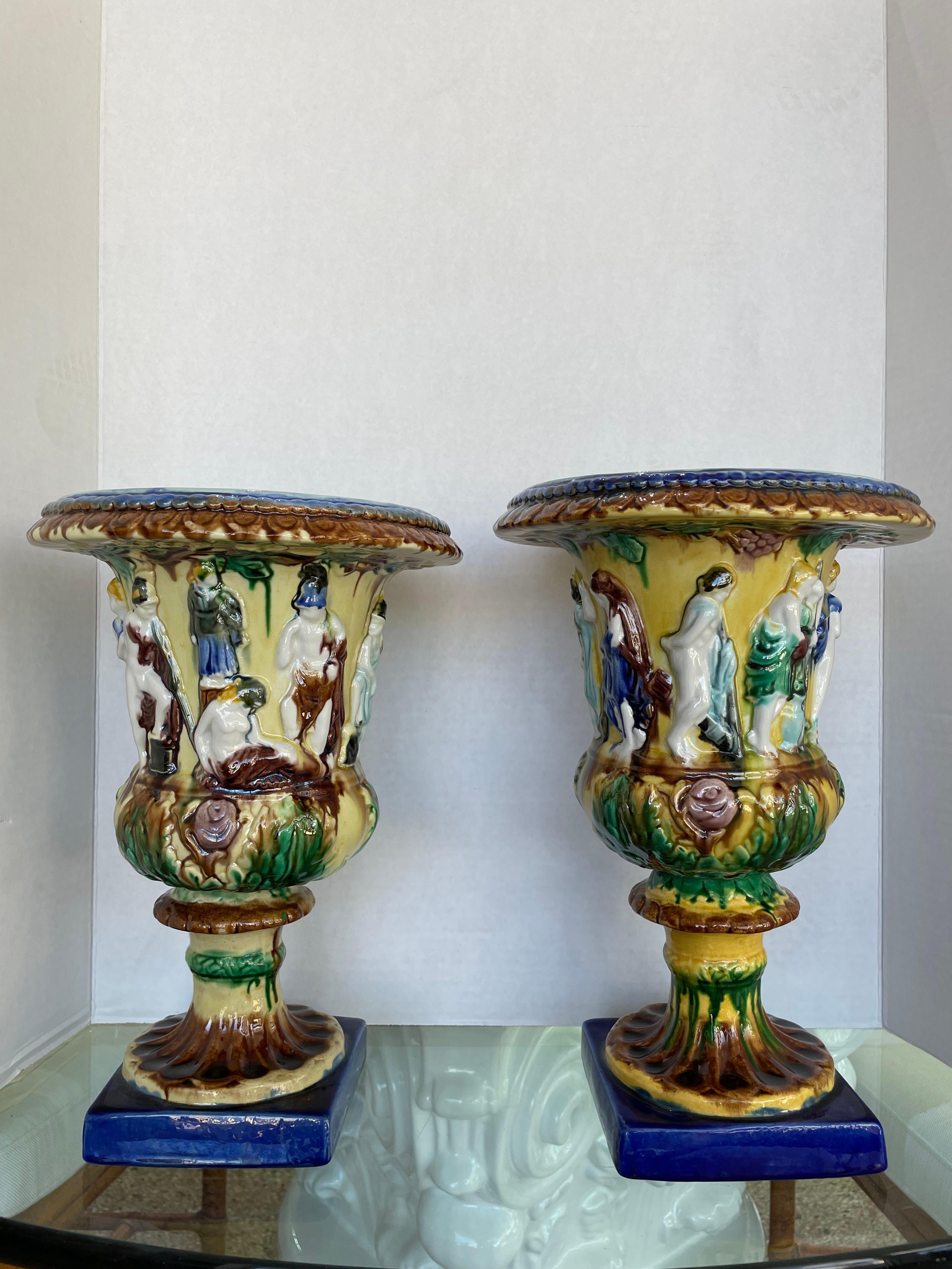 Pair of English Majolica Urns For Sale 10