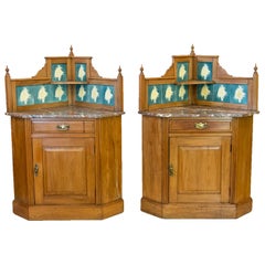 Antique Pair of English Marble-Top Corner Cabinets