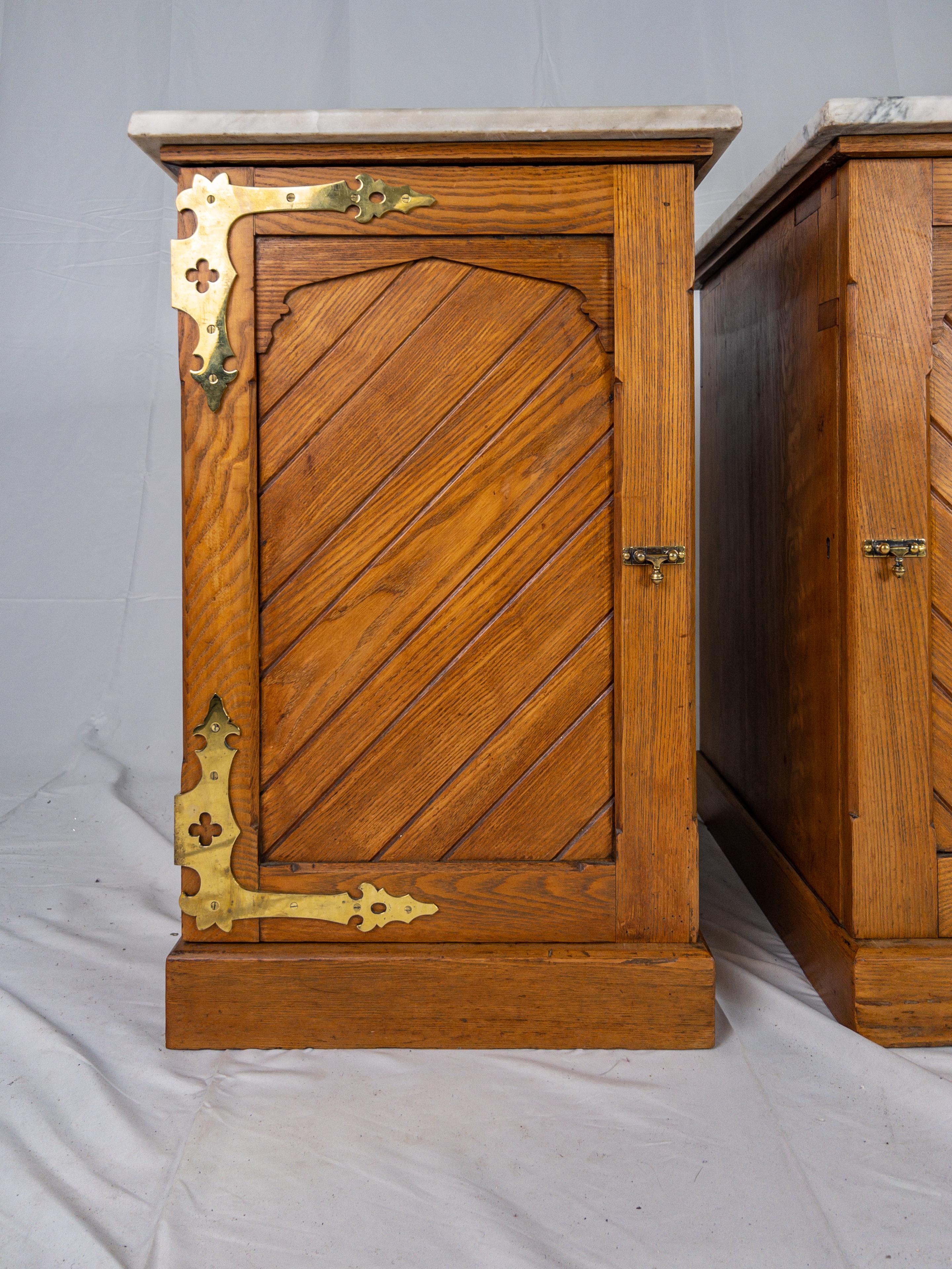 Pair of English Marble Top Side Cabinets For Sale 8