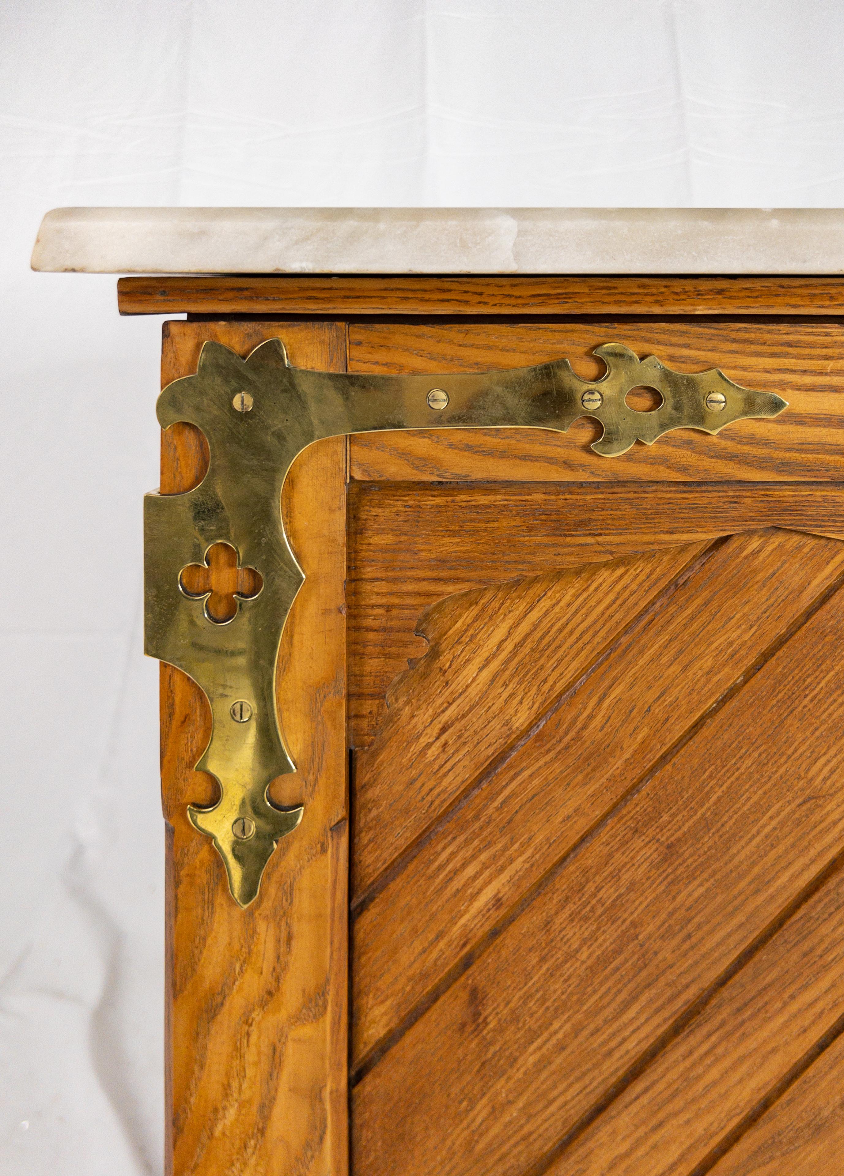 Hand-Crafted Pair of English Marble Top Side Cabinets For Sale