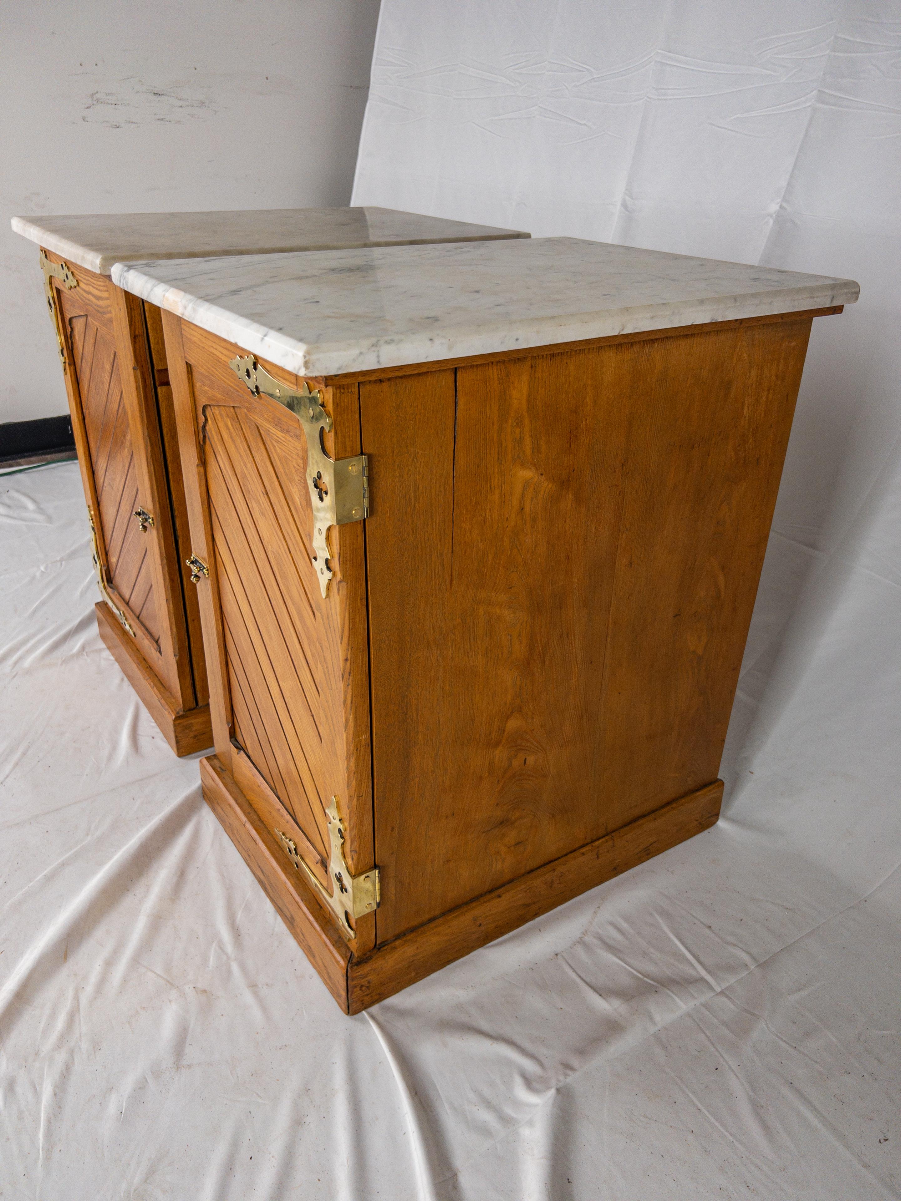 Pair of English Marble Top Side Cabinets In Good Condition For Sale In Houston, TX