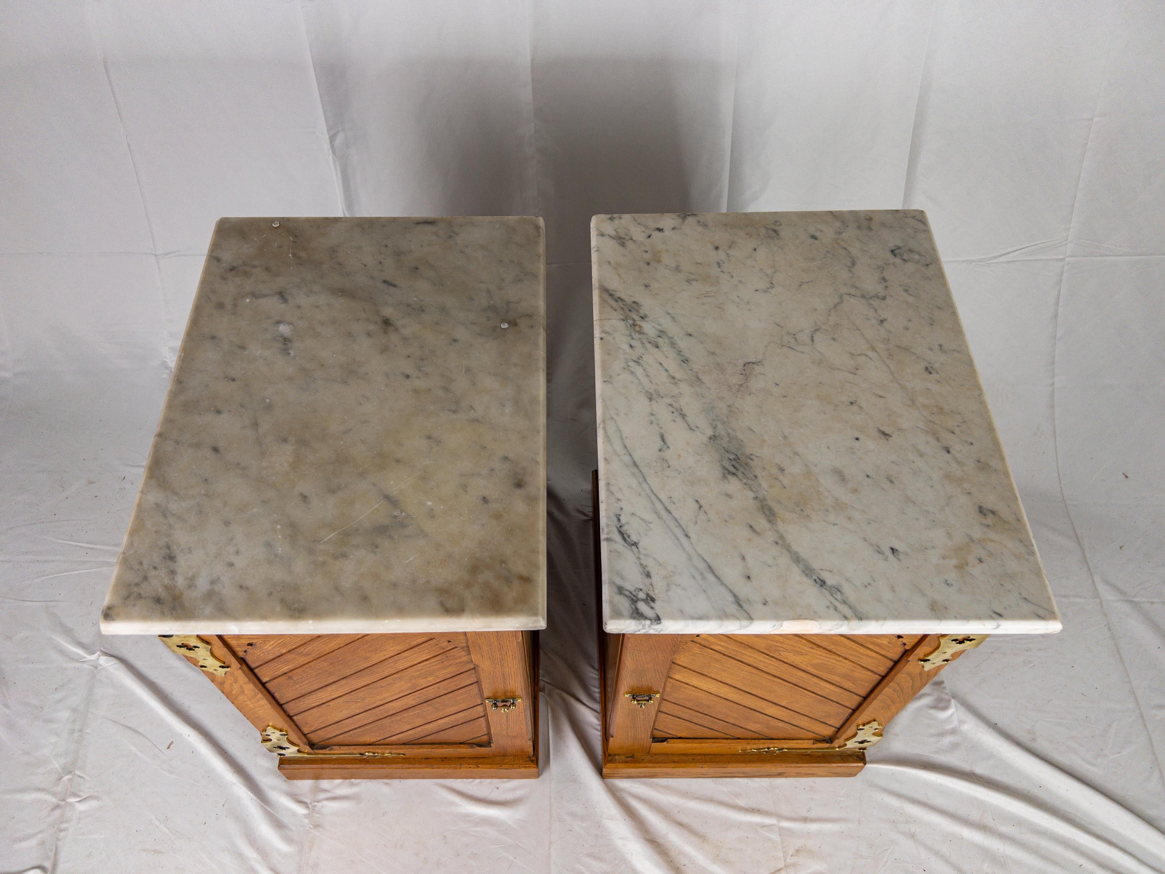 Pair of English Marble Top Side Cabinets For Sale 1