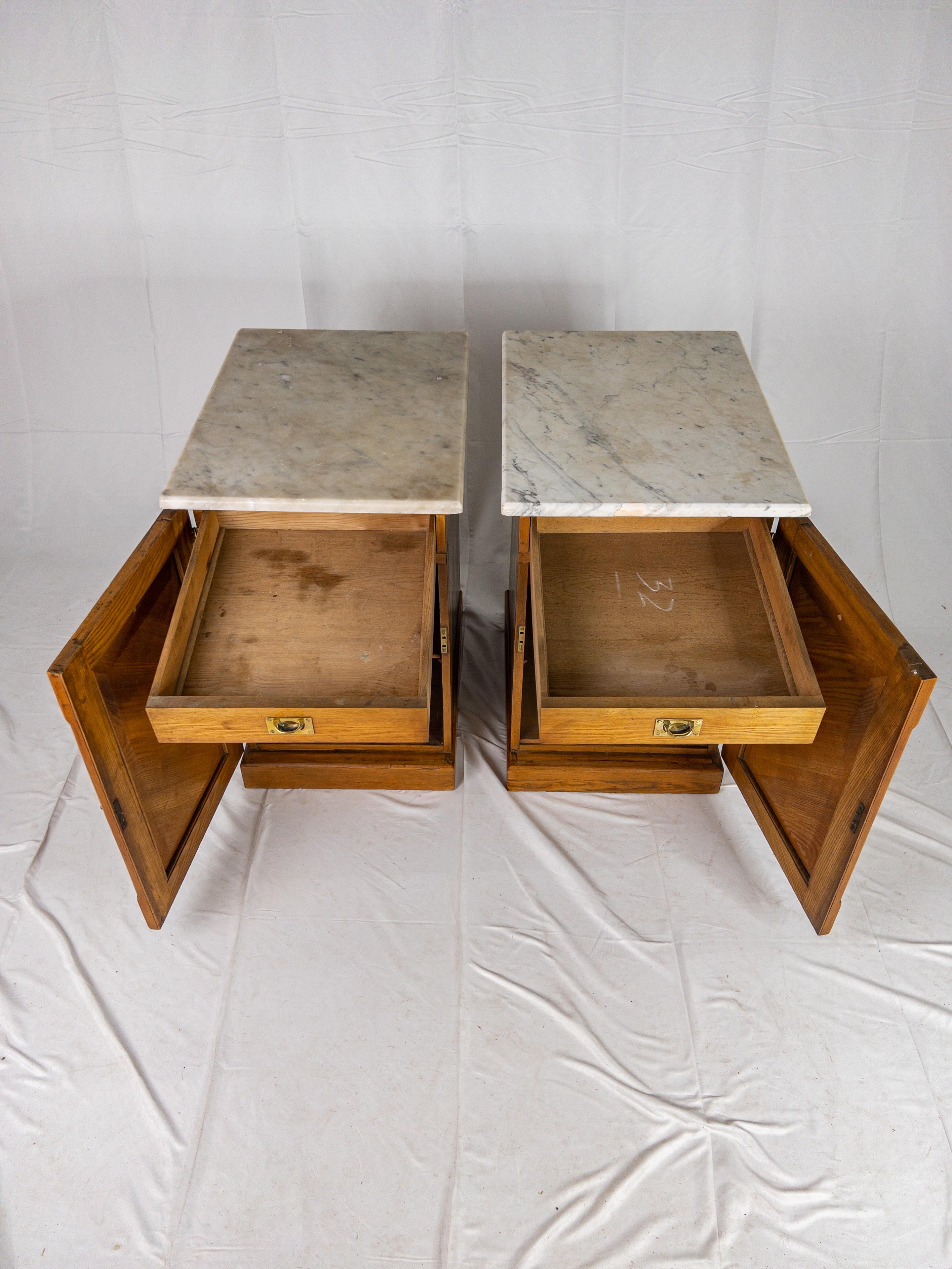 Pair of English Marble Top Side Cabinets For Sale 3