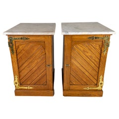 Vintage Pair of English Marble Top Side Cabinets