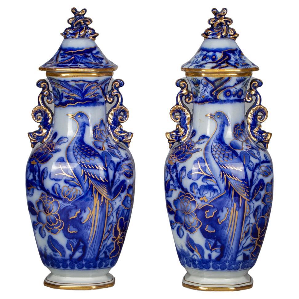 Pair of English Mason's Ironstone Covered Vases, Circa 1830 For Sale