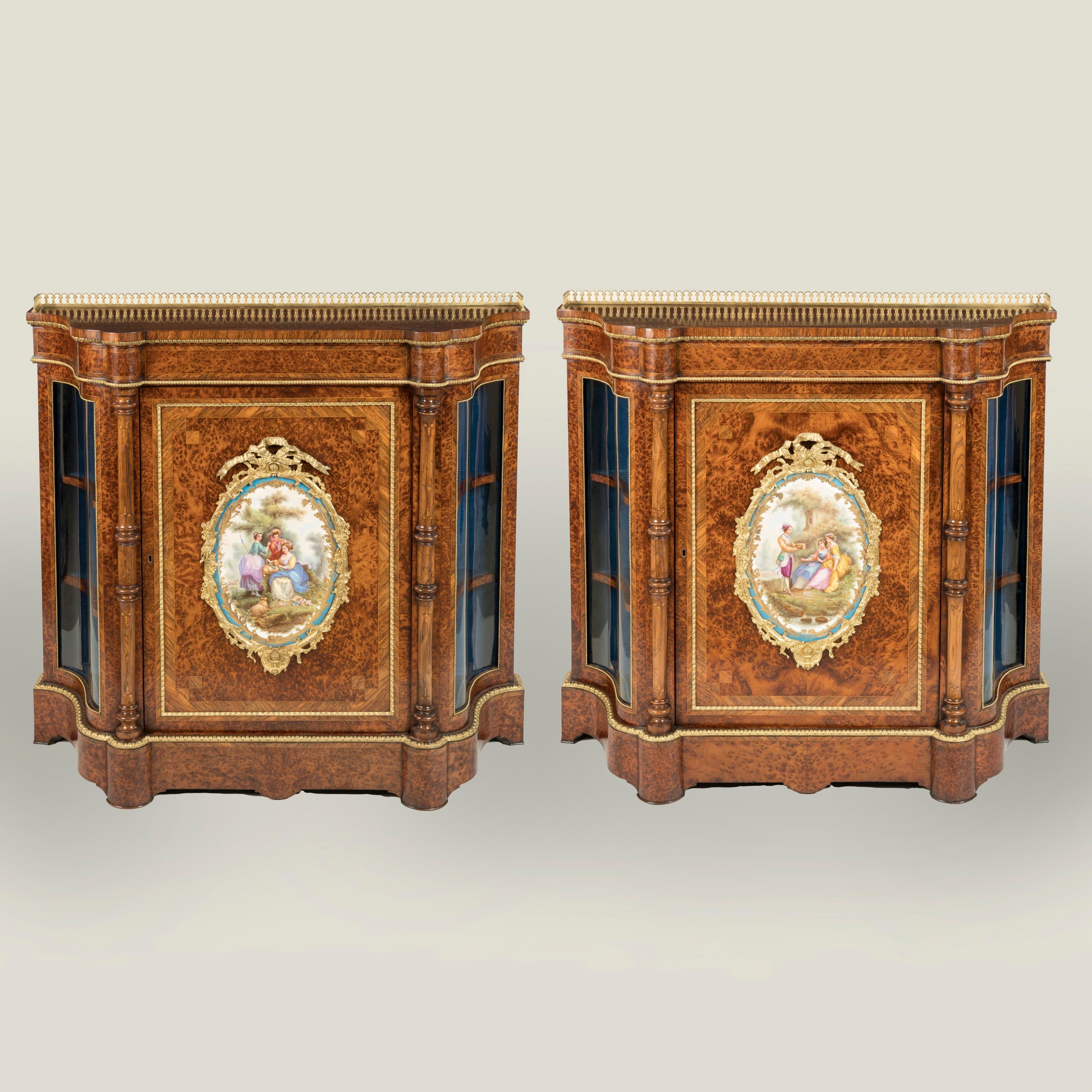 Pair of English Mid-19th Century Porcelain Mounted Thuyawood Cabinets In Good Condition For Sale In London, GB