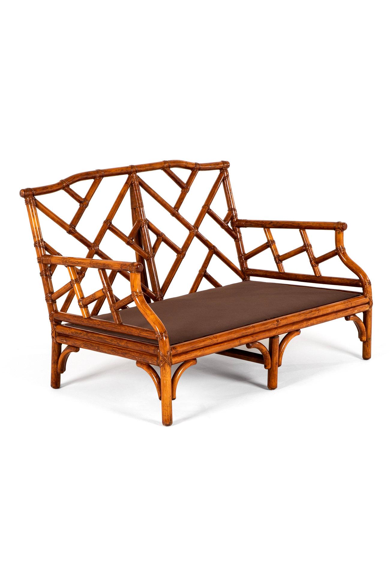 Pair of English Mid-Century Bamboo Sofas For Sale 4