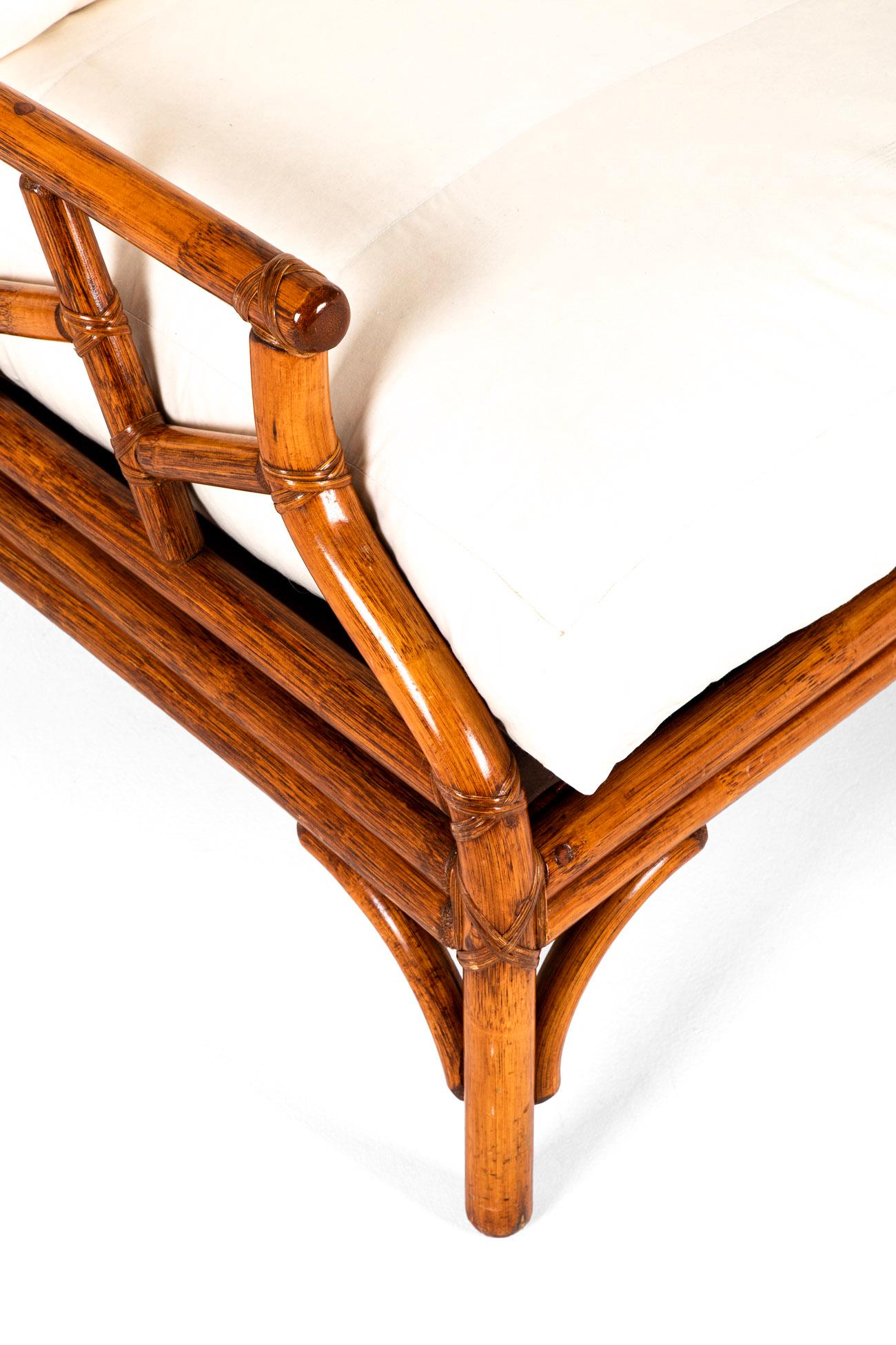 Hand-Carved Pair of English Mid-Century Bamboo Sofas For Sale