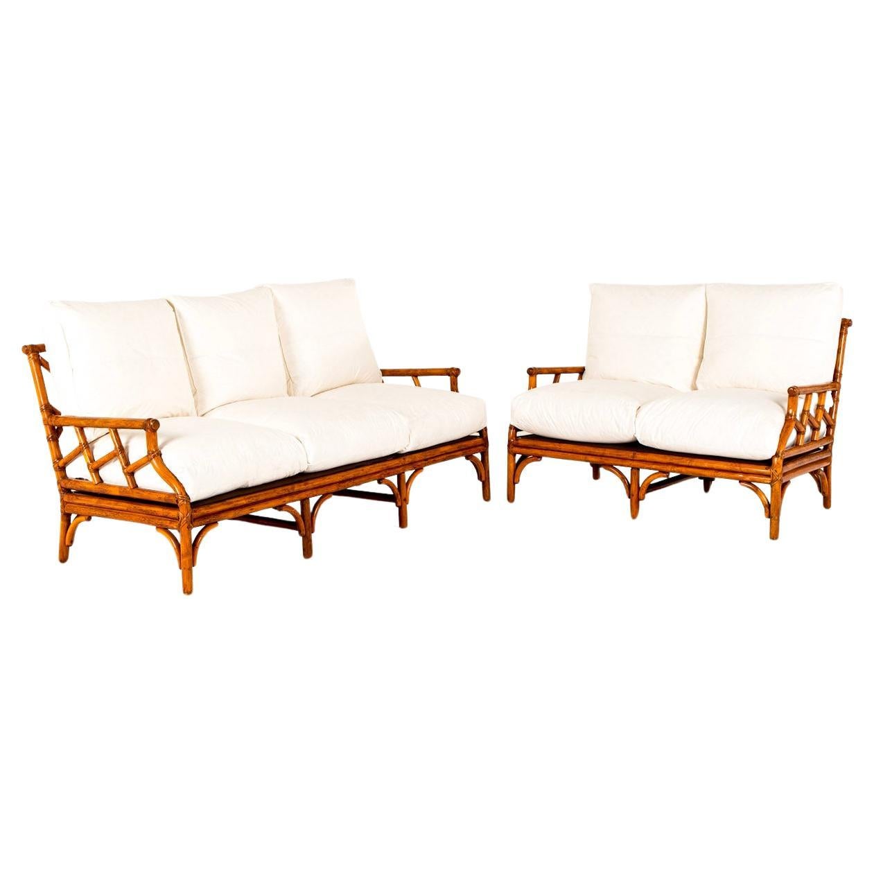 Pair of English Mid-Century Bamboo Sofas For Sale