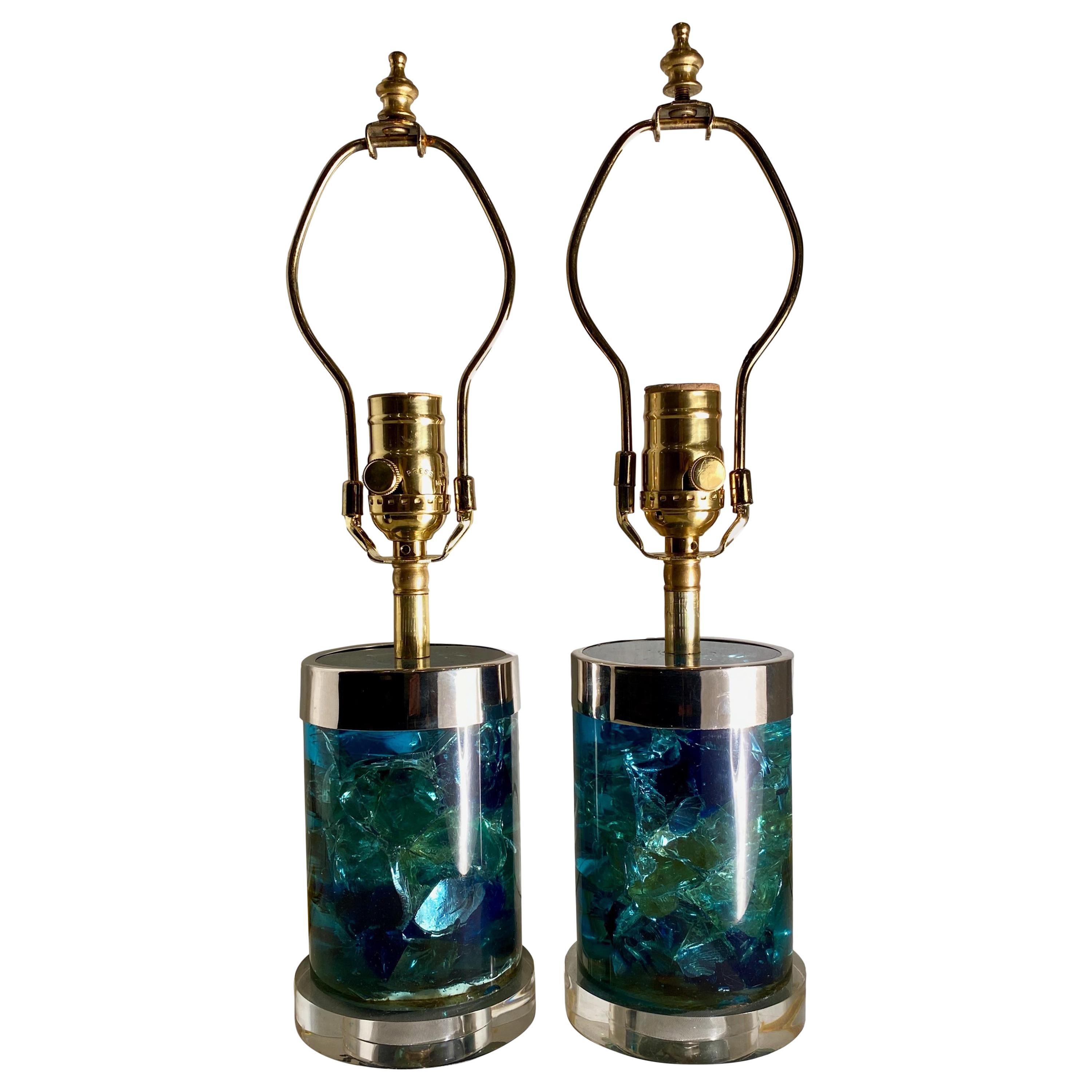 Pair of English Midcentury Blue Lucite Lamps