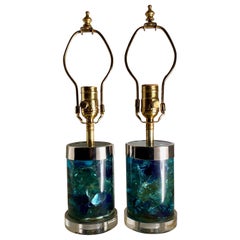 Retro Pair of English Midcentury Blue Lucite Lamps