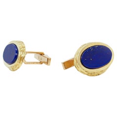 Pair of English Mid-Century Modern 18k Gold & Lapis Cufflinks by Kutchinsky
