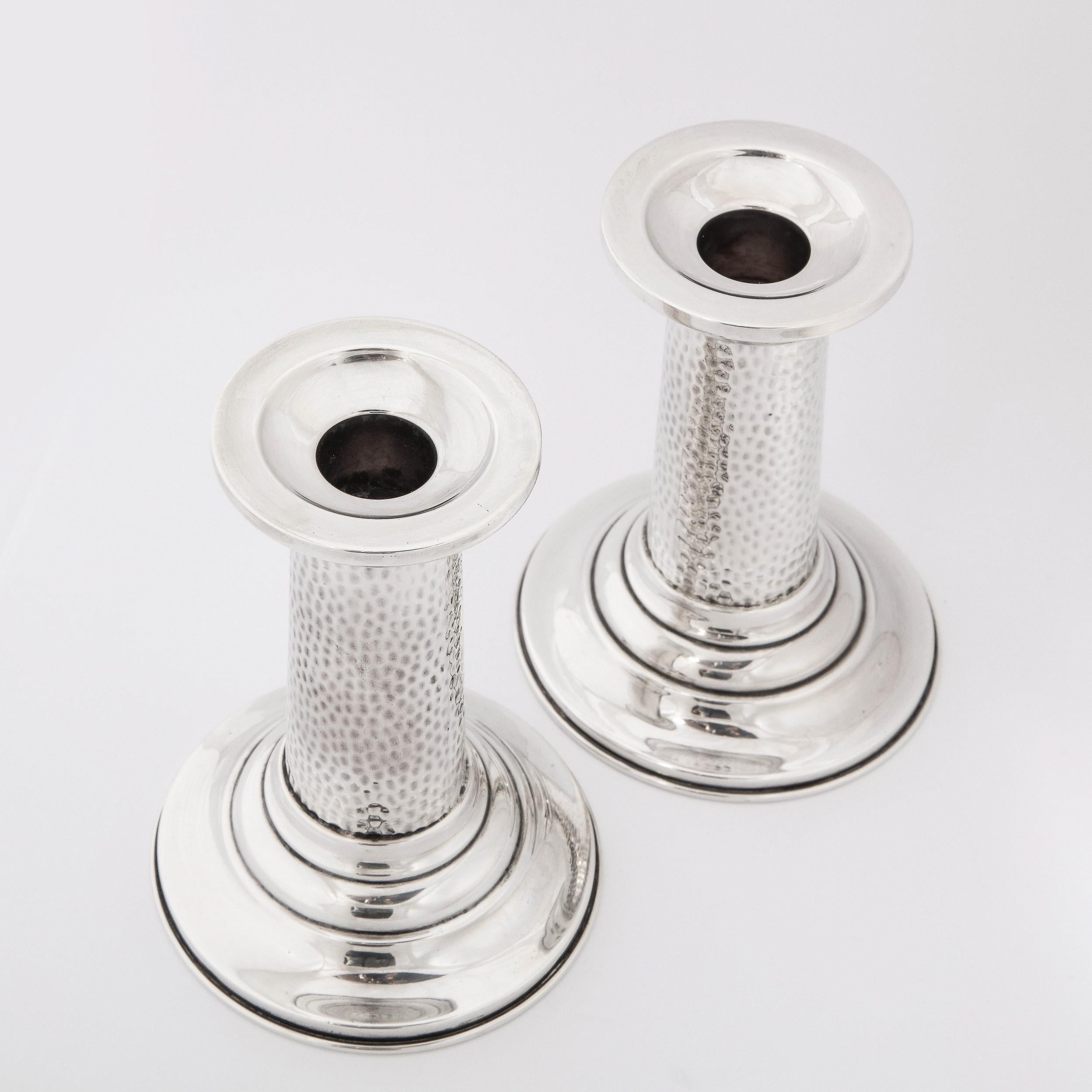Pair of English Mid-Century Modern Sterling Hand Hammered Candlesticks 6