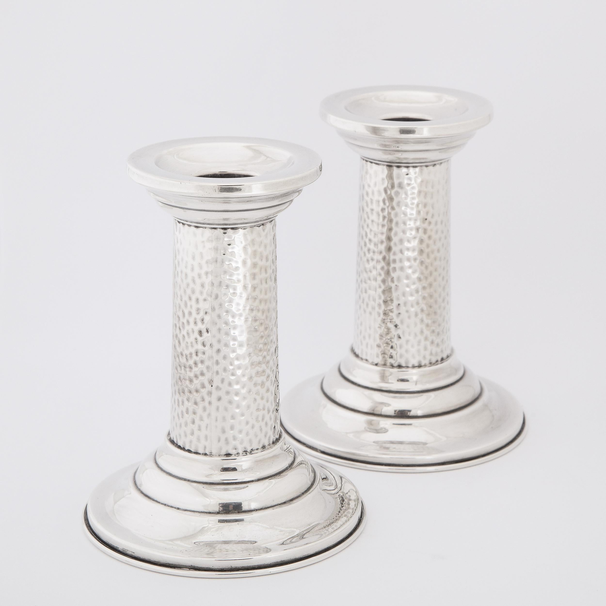Pair of English Mid-Century Modern Sterling Hand Hammered Candlesticks 3