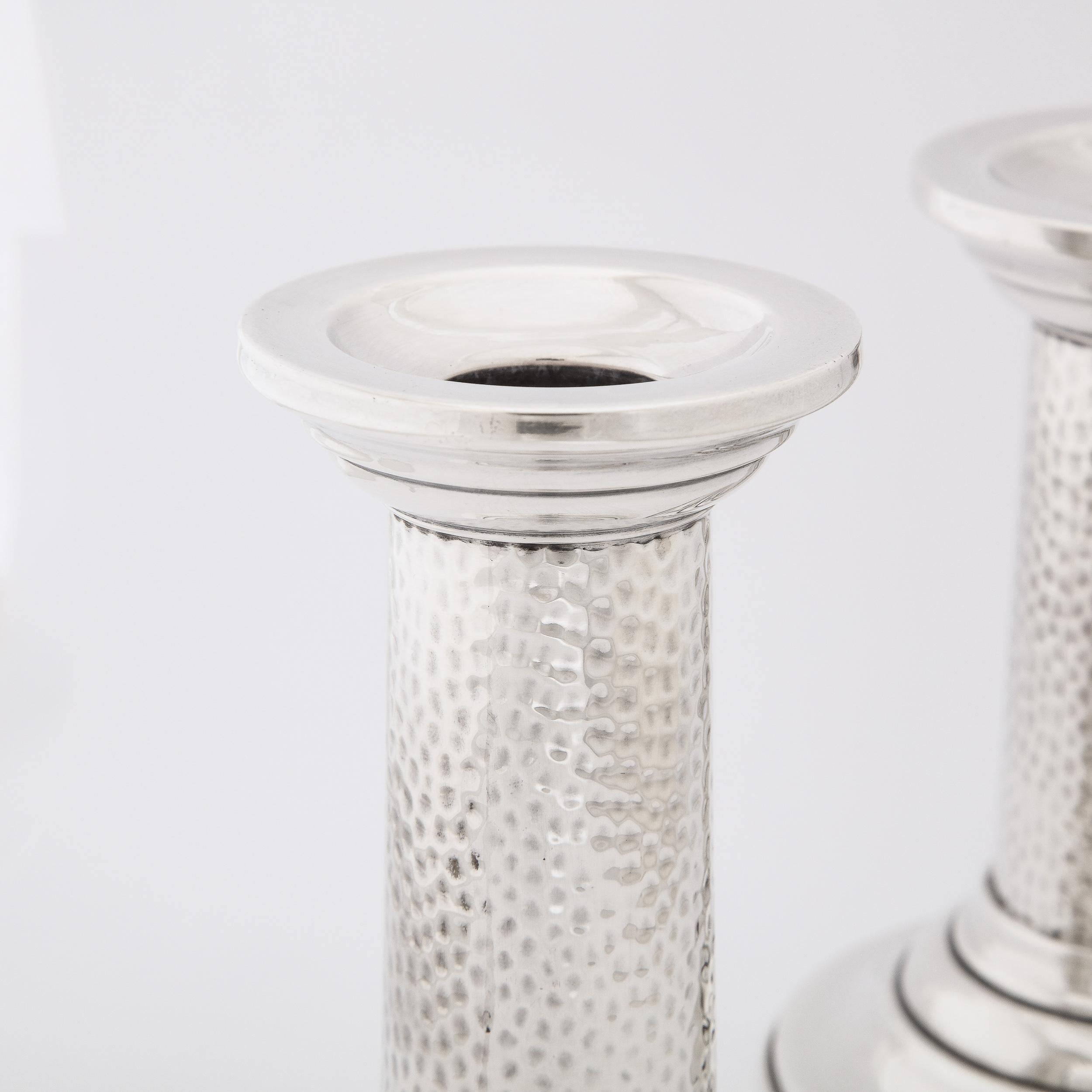Pair of English Mid-Century Modern Sterling Hand Hammered Candlesticks 4