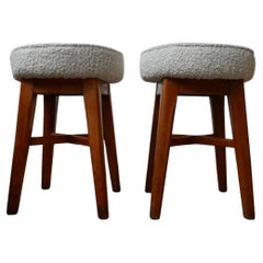 Vintage Pair of English Mid-Century Stools with Fresh Upholstery