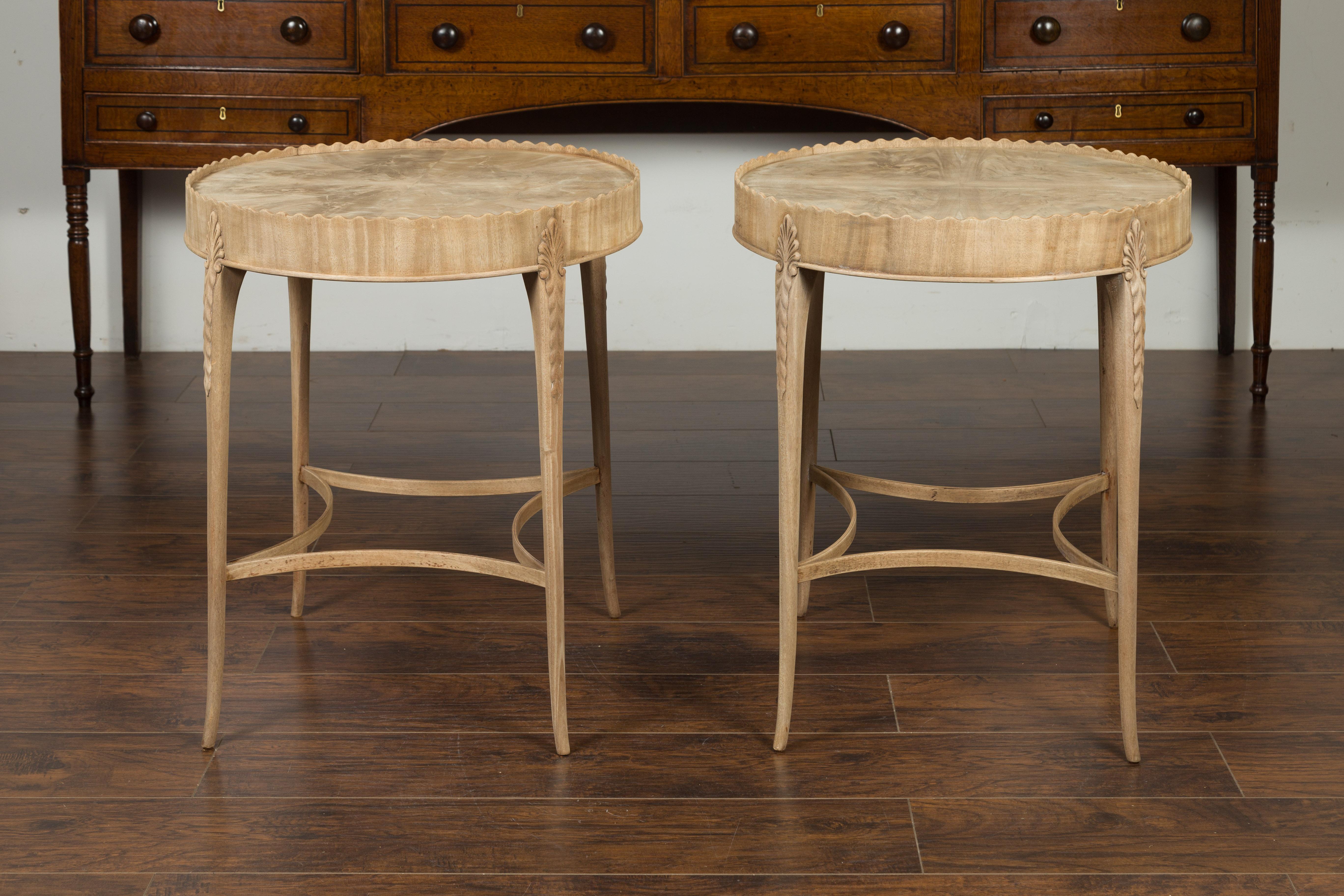 Pair of English Midcentury Bleached Mahogany Side Tables with Circular Tops 8