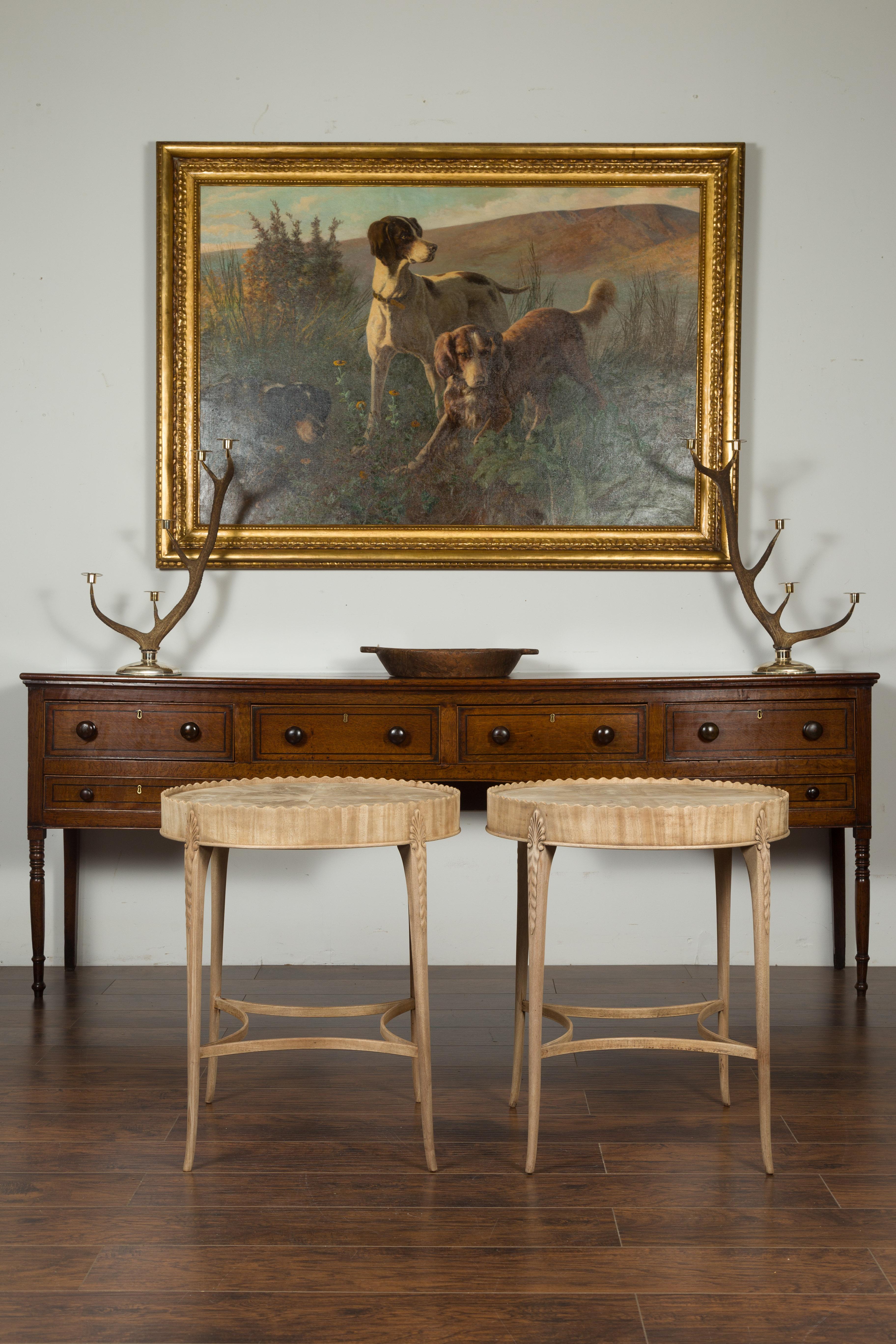 Mid-Century Modern Pair of English Midcentury Bleached Mahogany Side Tables with Circular Tops