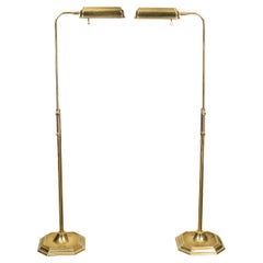 Pair of English Mid-Century Brass Floor Lamps on Octagonal Bases, US Wired